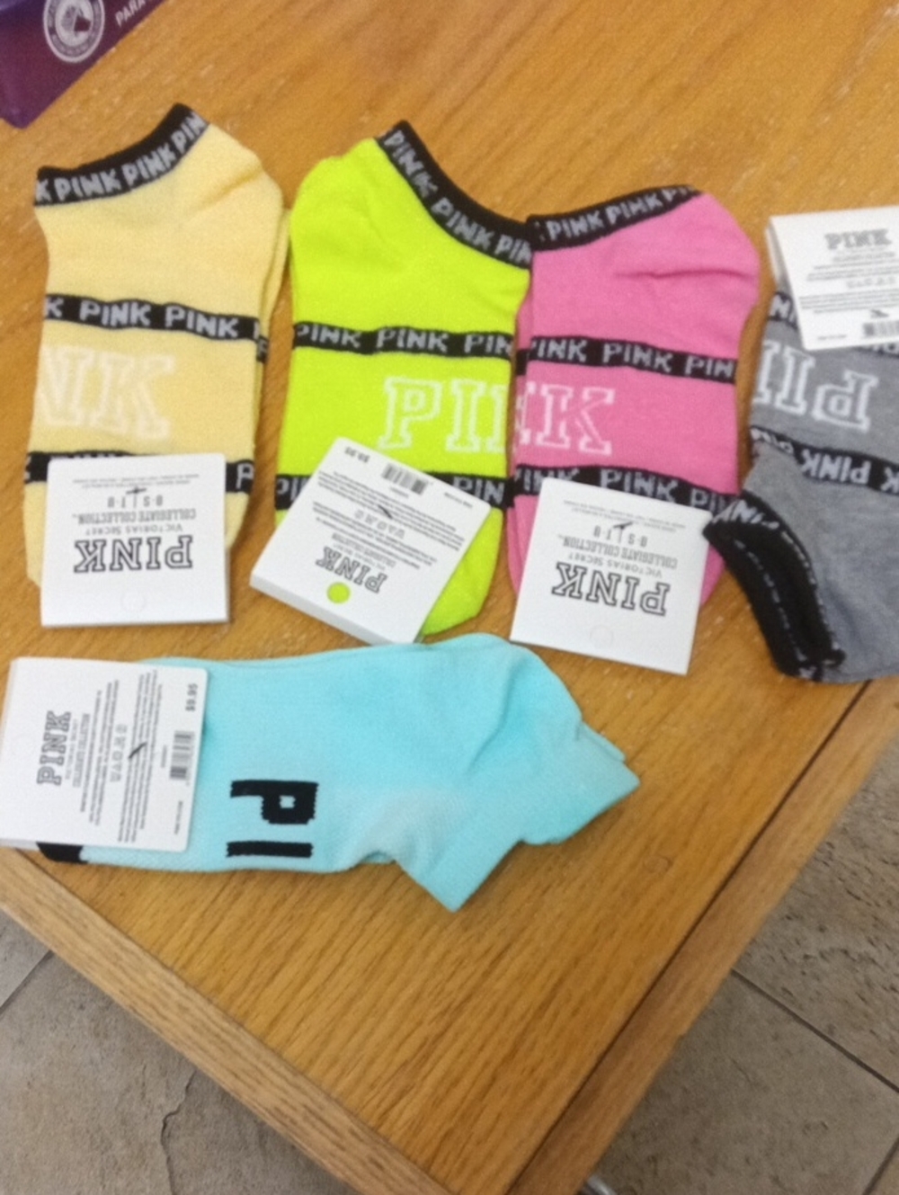 Pink Victoria's Secret College Collection Crew Socks Ankle 6 Pack